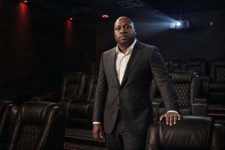 Jon Gosier in a private screening room